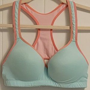 René Rofé 2 tone pastels mint & pink racerback padded sports bra Sz: M
